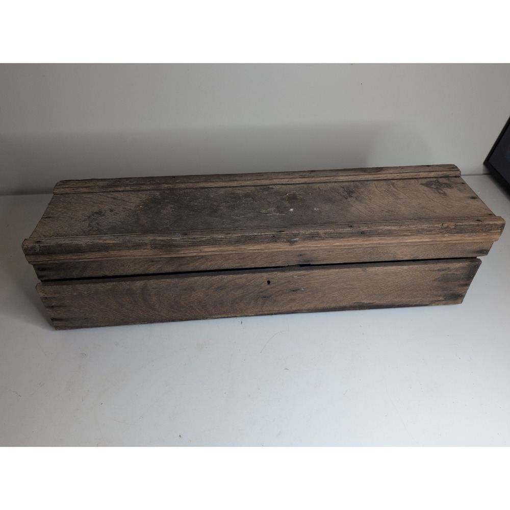 Vintage Antique Wooden Tool Box Chest w/ Metal Handles 32" L x 8.5" T x 8.5" D